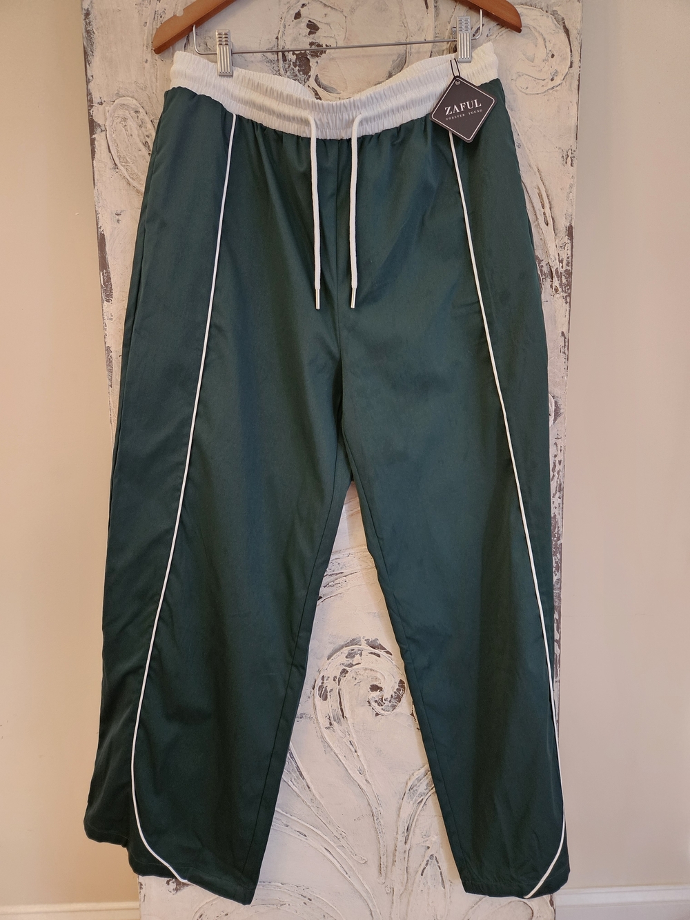 Zaful Dark Green Wide-Leg Joggers with White Waistband